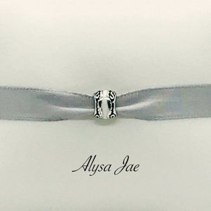 White Enamel European Bead, Antiqued, Sterling